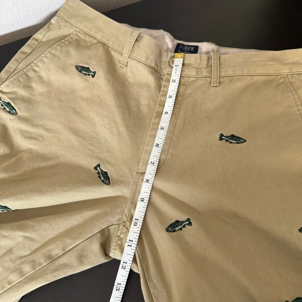 J Crew The Sutton Chino Pants Mens 33x32 Tan Straight Embroidered Fish Cotton